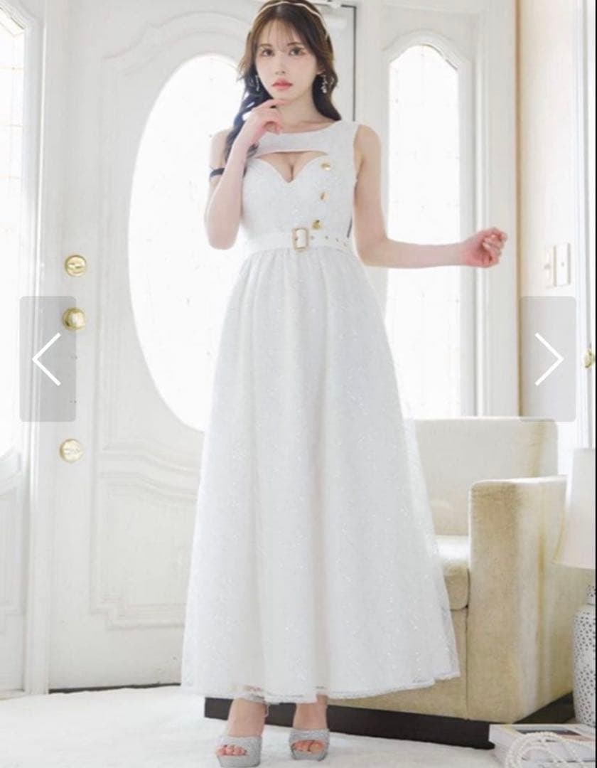 sifeel ホワイトロングドレス スリーブレス ベルト付き