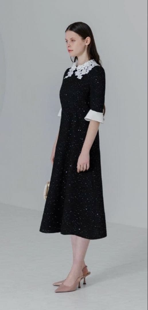 美品✨️Leja 花柄レースカラースパンコール刺繍Aラインフレアドレスワンピース