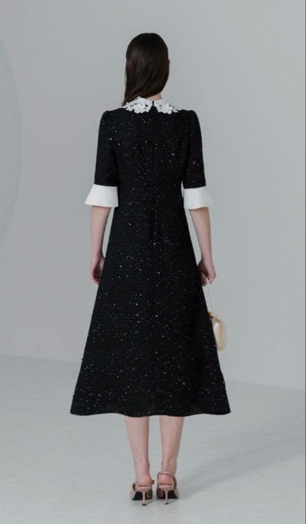 美品✨️Leja 花柄レースカラースパンコール刺繍Aラインフレアドレスワンピース