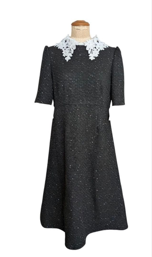 美品✨️Leja 花柄レースカラースパンコール刺繍Aラインフレアドレスワンピース