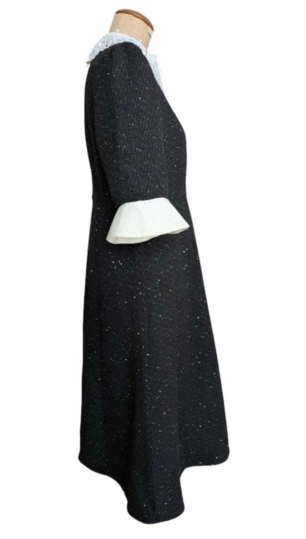 美品✨️Leja 花柄レースカラースパンコール刺繍Aラインフレアドレスワンピース