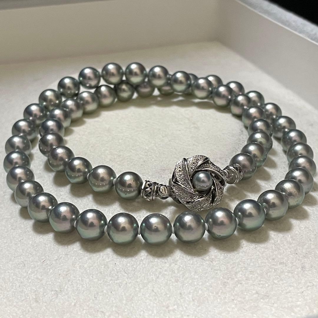 【テリ強✨美品】 あこや真珠 ネックレス 7.5-8.0 パール グレー 本真珠