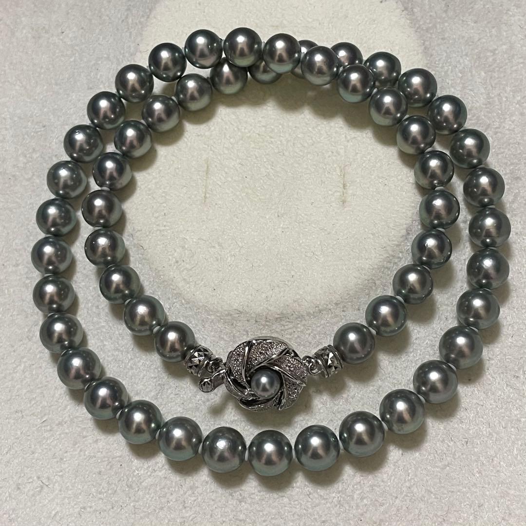 【テリ強✨美品】 あこや真珠 ネックレス 7.5-8.0 パール グレー 本真珠