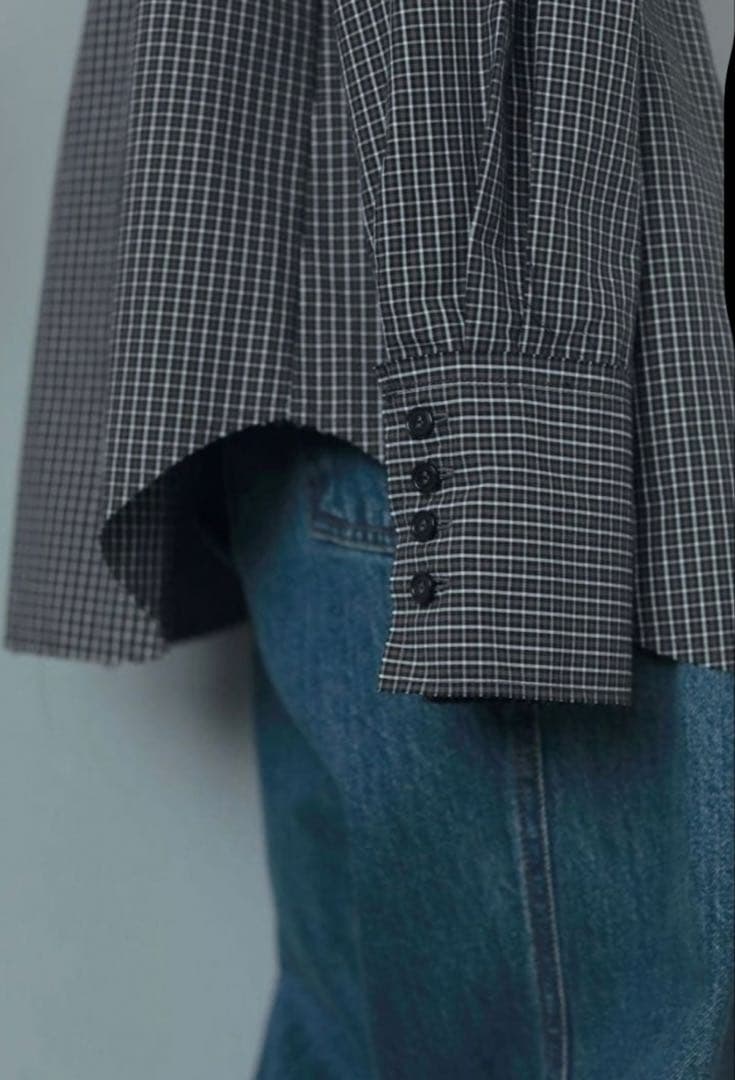 【試着のみ美品】ànuke アンヌーク リボン付きチェック柄シャツ