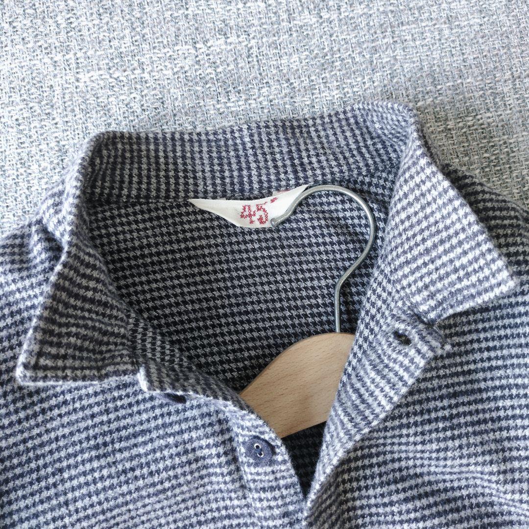 45R　フランネルシャツチュニック　フレアシルエット　千鳥格子　ゆったり　日本製