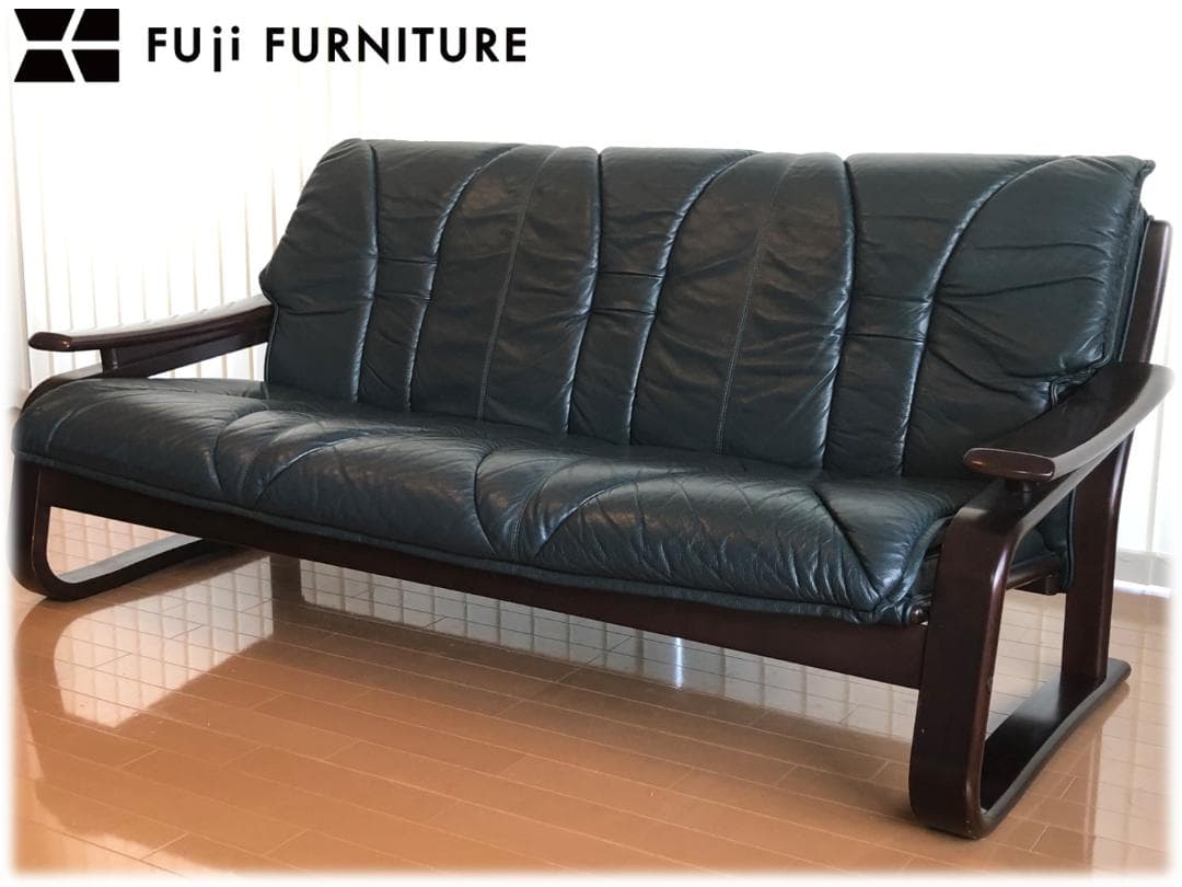 冨士ファニチア★本革張りトリプルソファー★レザー★フジファニチャー★北欧