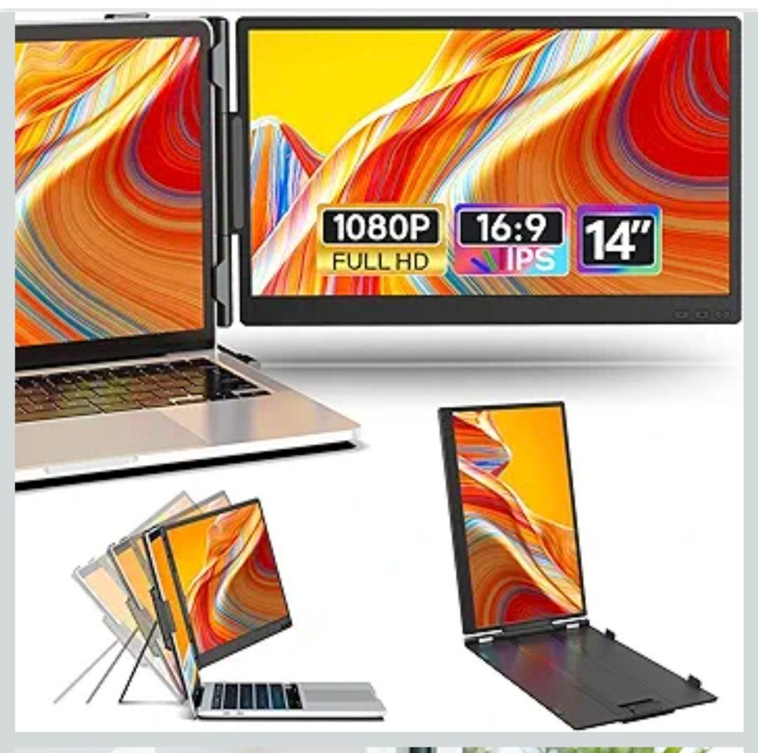 14インチ ノートパソコンモニター デュアルディスプレイ 2画面 180°回転