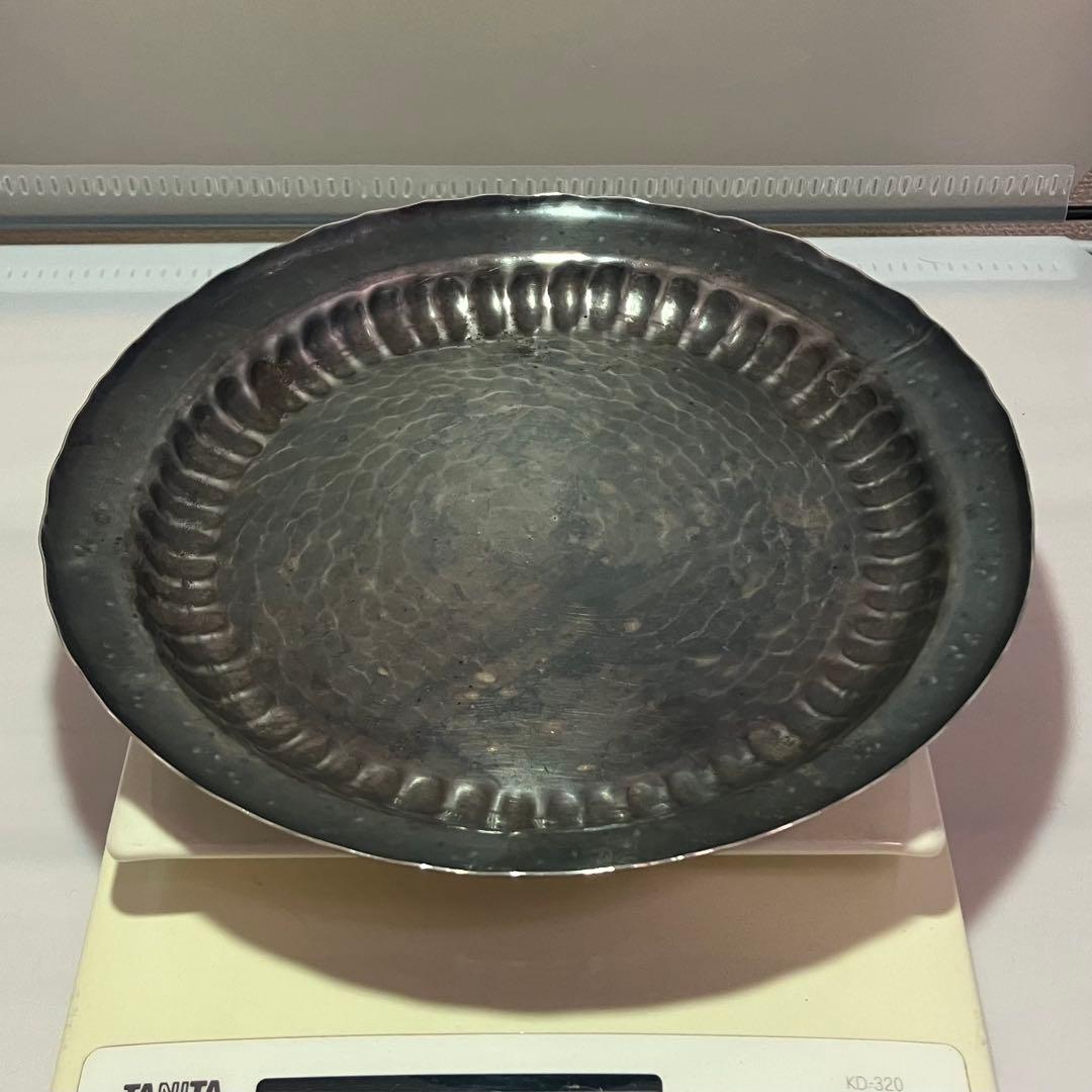 純銀 152g 寿光造 槌目 青海盆 銀皿 菓子器 直径18cm