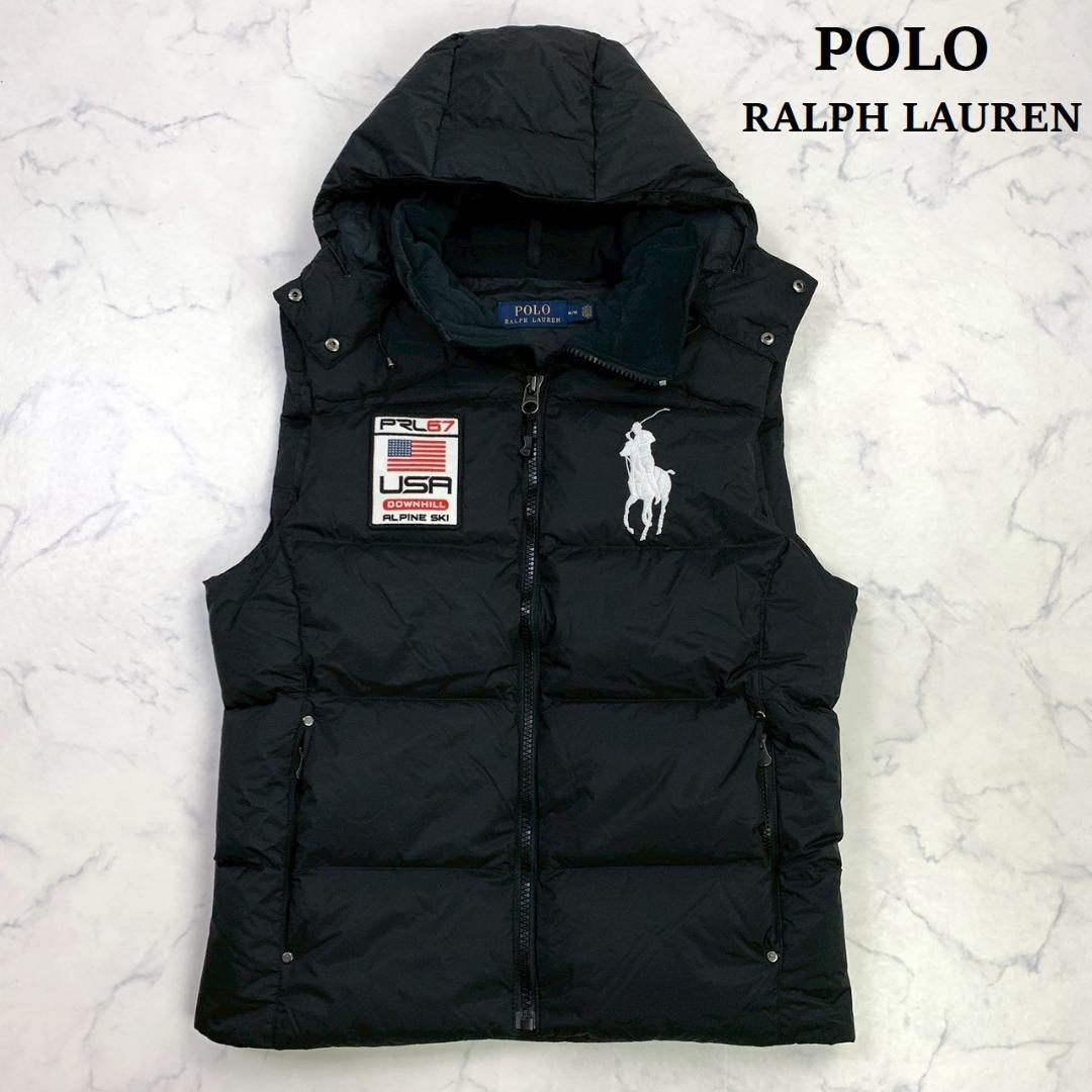 ポロラルフローレン ダウンベスト ビッグポニー 星条旗ワッペン 黒 M　D848