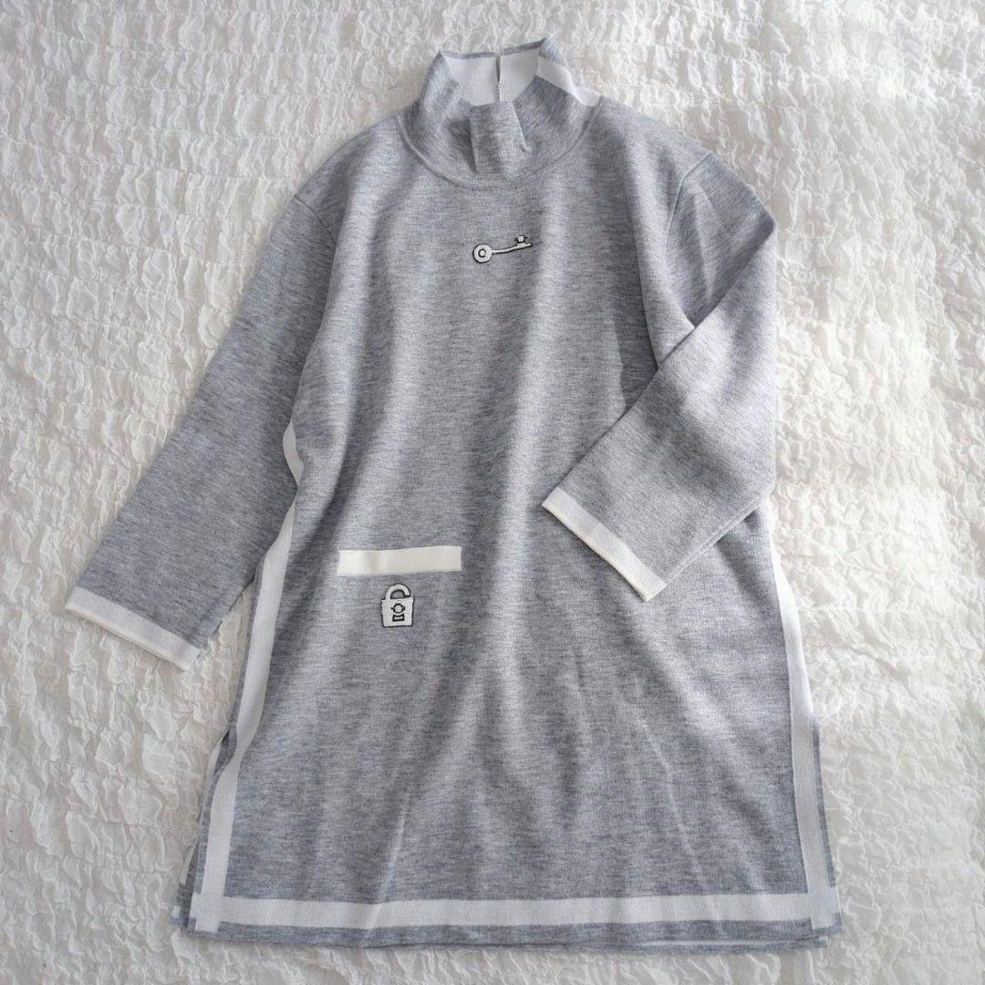 ピッコーネローマ ニット チュニック カットソー ハイネック グレー L 長袖