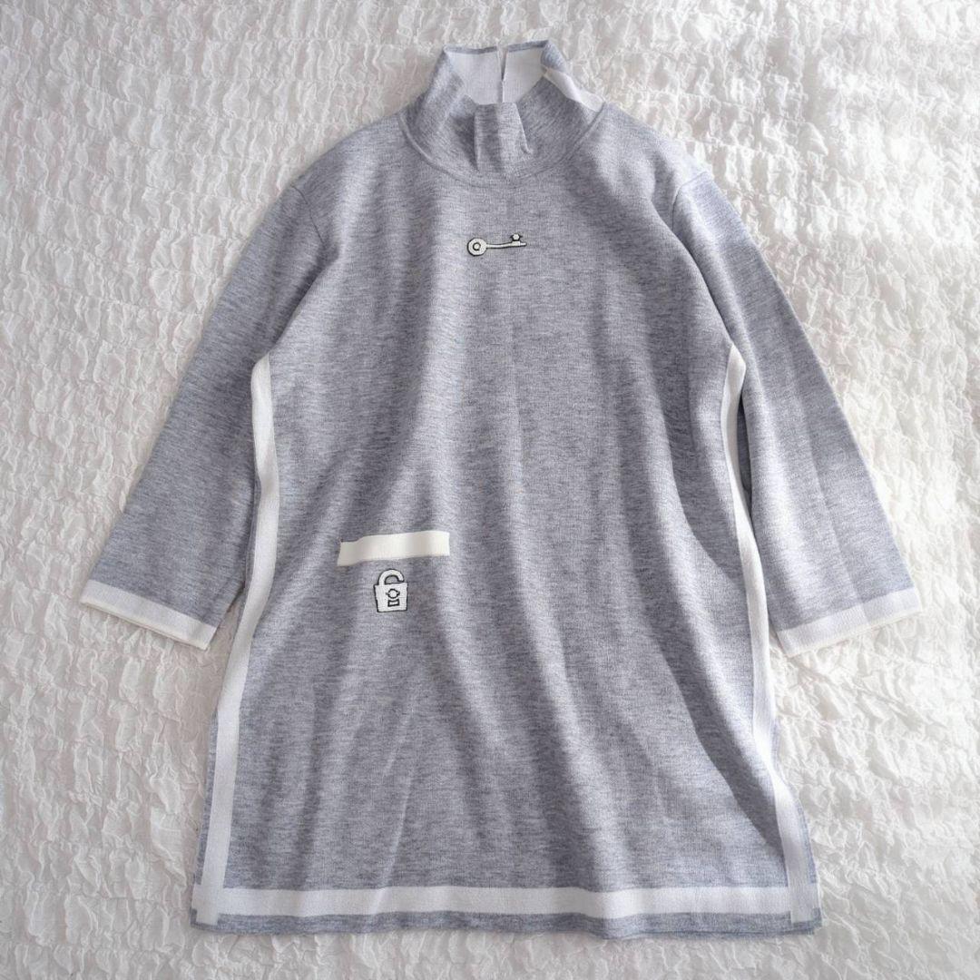 ピッコーネローマ ニット チュニック カットソー ハイネック グレー L 長袖