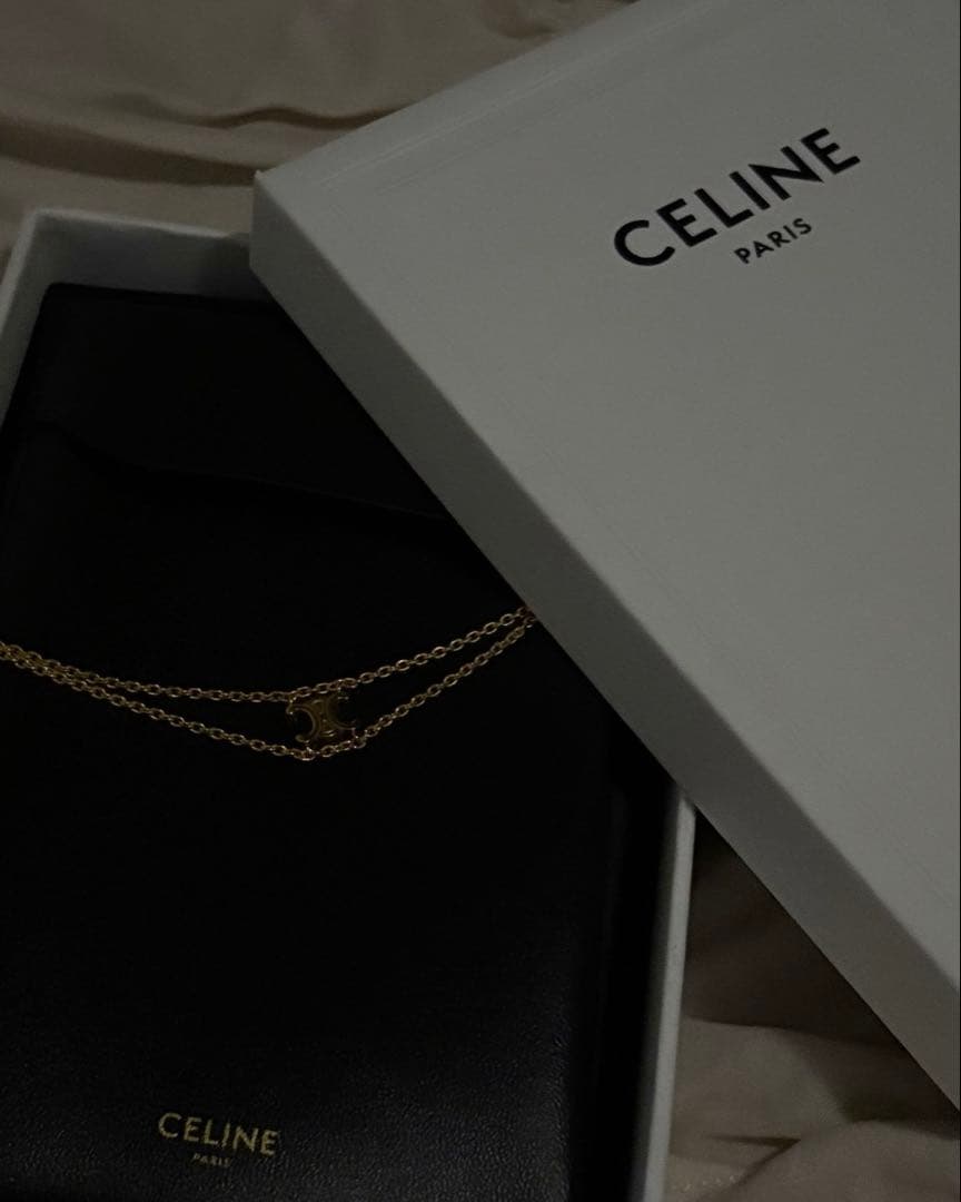 CELINE セリーヌ トリンオフ サスペンダー ネックレス 2連 ゴールド