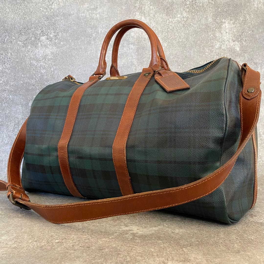 ポロラルフローレン　ボストンバッグ　PVCレザー　ショルダー　チェック柄　旅行