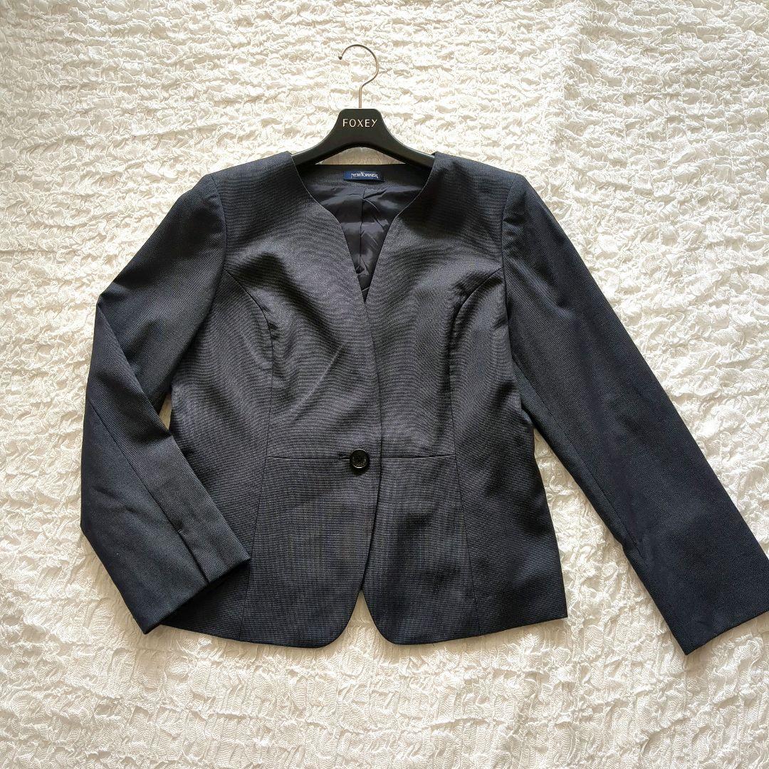 美品✨ニューヨーカー　スーツ　13号　シルク混　ネイビー　セットアップ