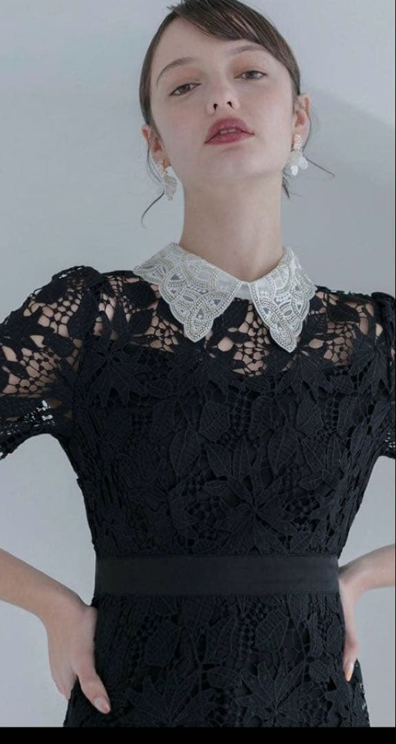 Leja 花柄レースビジューカラーAラインワンピースドレス