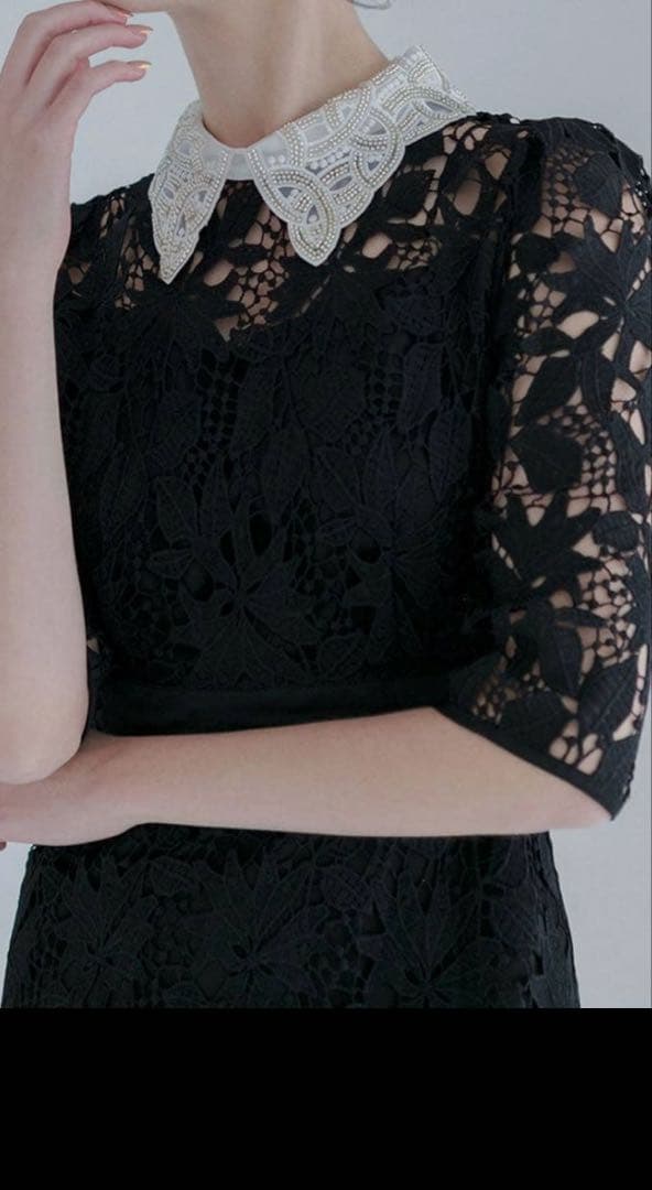 Leja 花柄レースビジューカラーAラインワンピースドレス