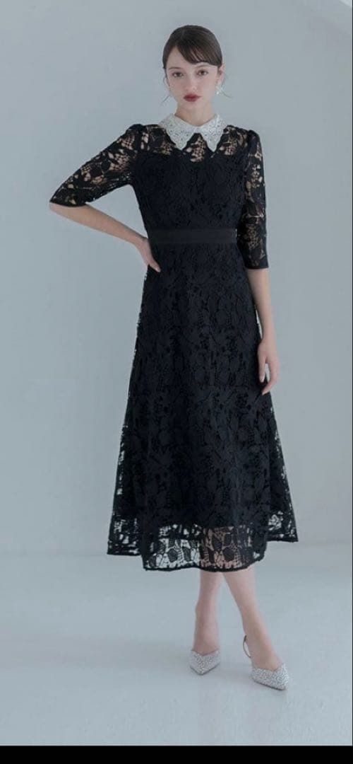 Leja 花柄レースビジューカラーAラインワンピースドレス