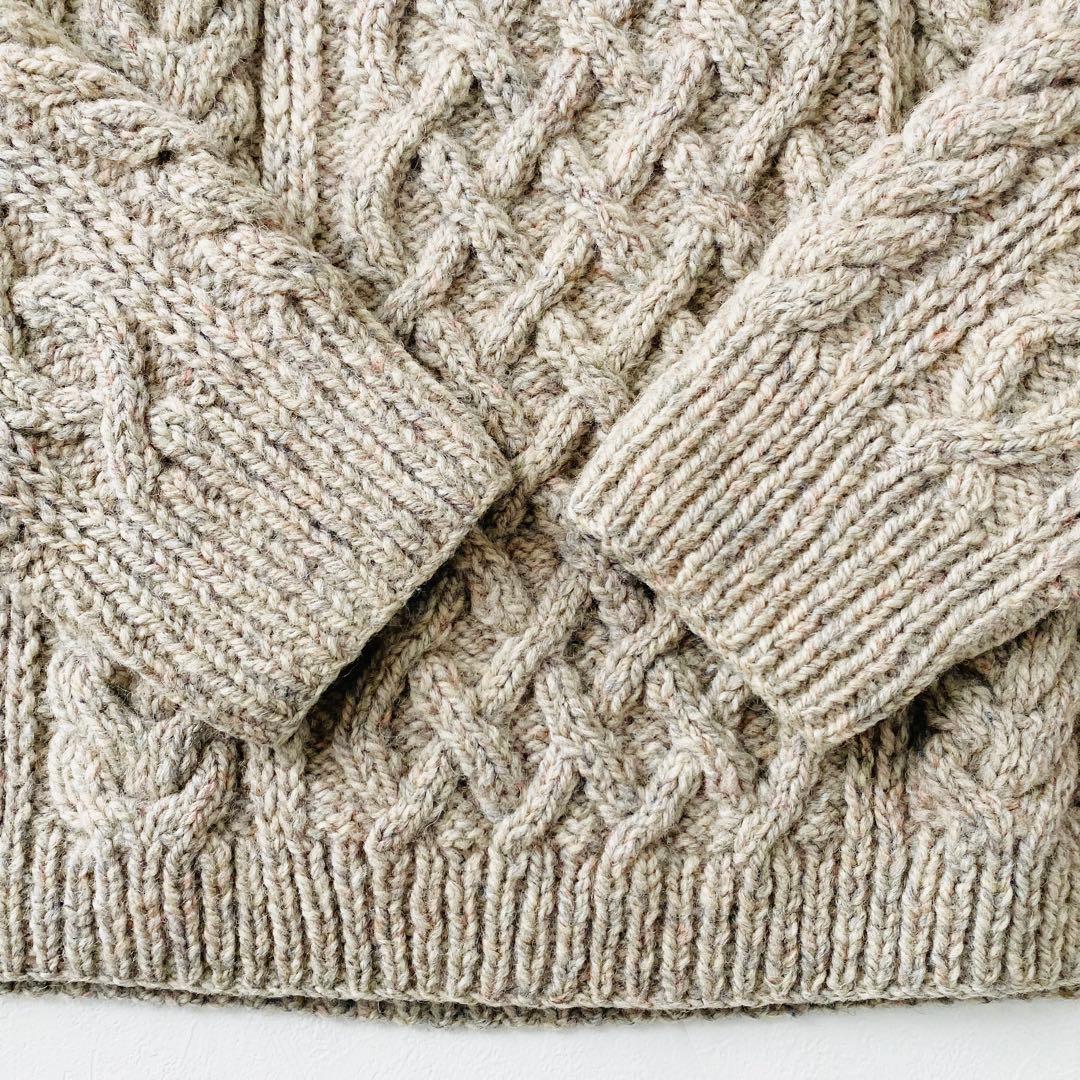 3194A【希少美品】インバーアラン 茶タグ ハンドニットクルーネック ベージュ