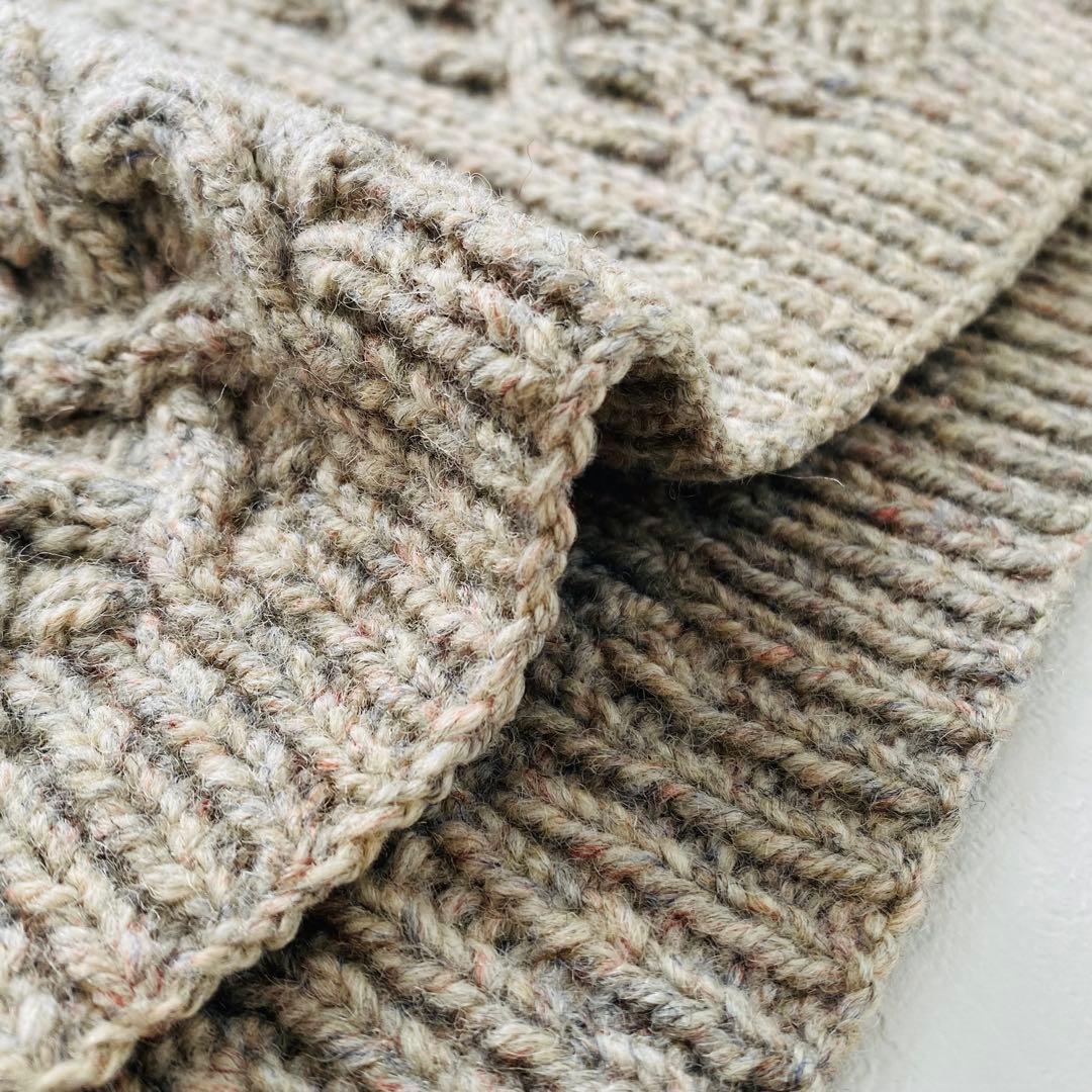 3194A【希少美品】インバーアラン 茶タグ ハンドニットクルーネック ベージュ