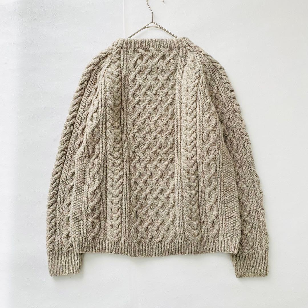 3194A【希少美品】インバーアラン 茶タグ ハンドニットクルーネック ベージュ