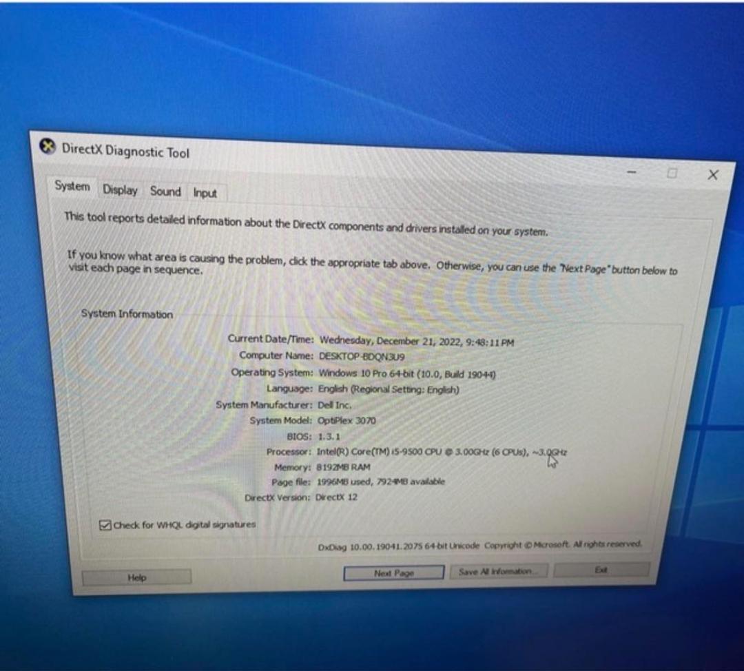 その他 DELL Optiplex 3060 i5-8500 8G SSD128G+1T