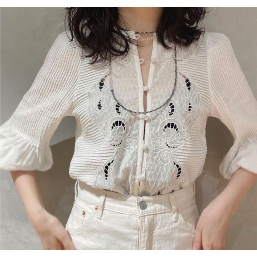 イエナラブークル ピンタック刺繍ブラウス 24SS ホワイト