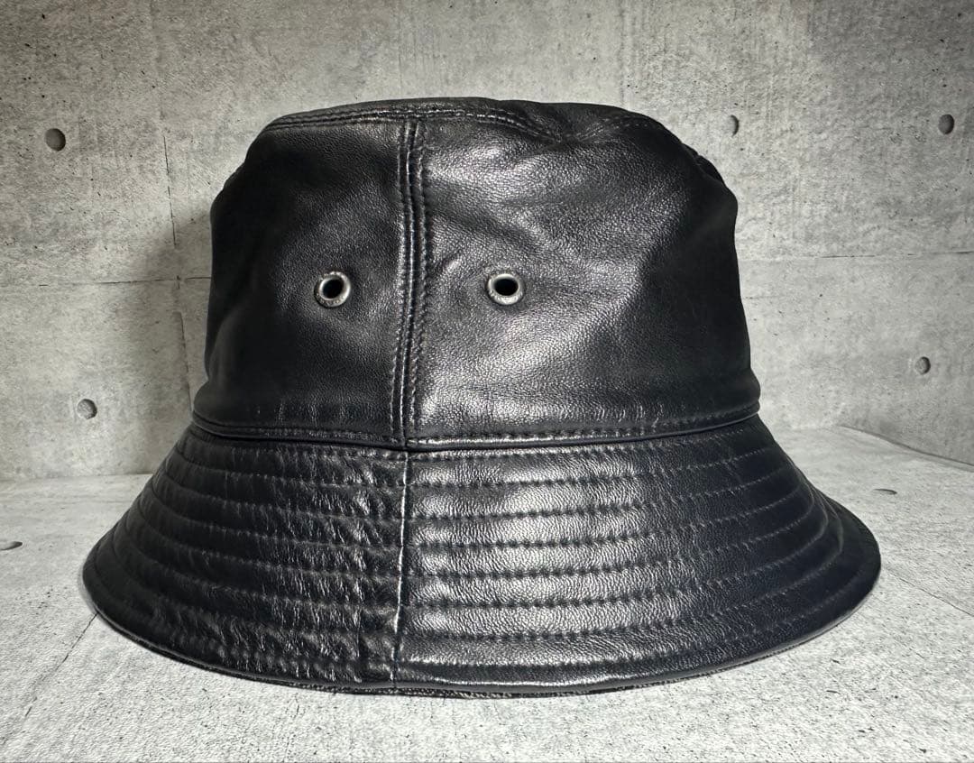 美品　COACH ブラック レザー　バケットハット M