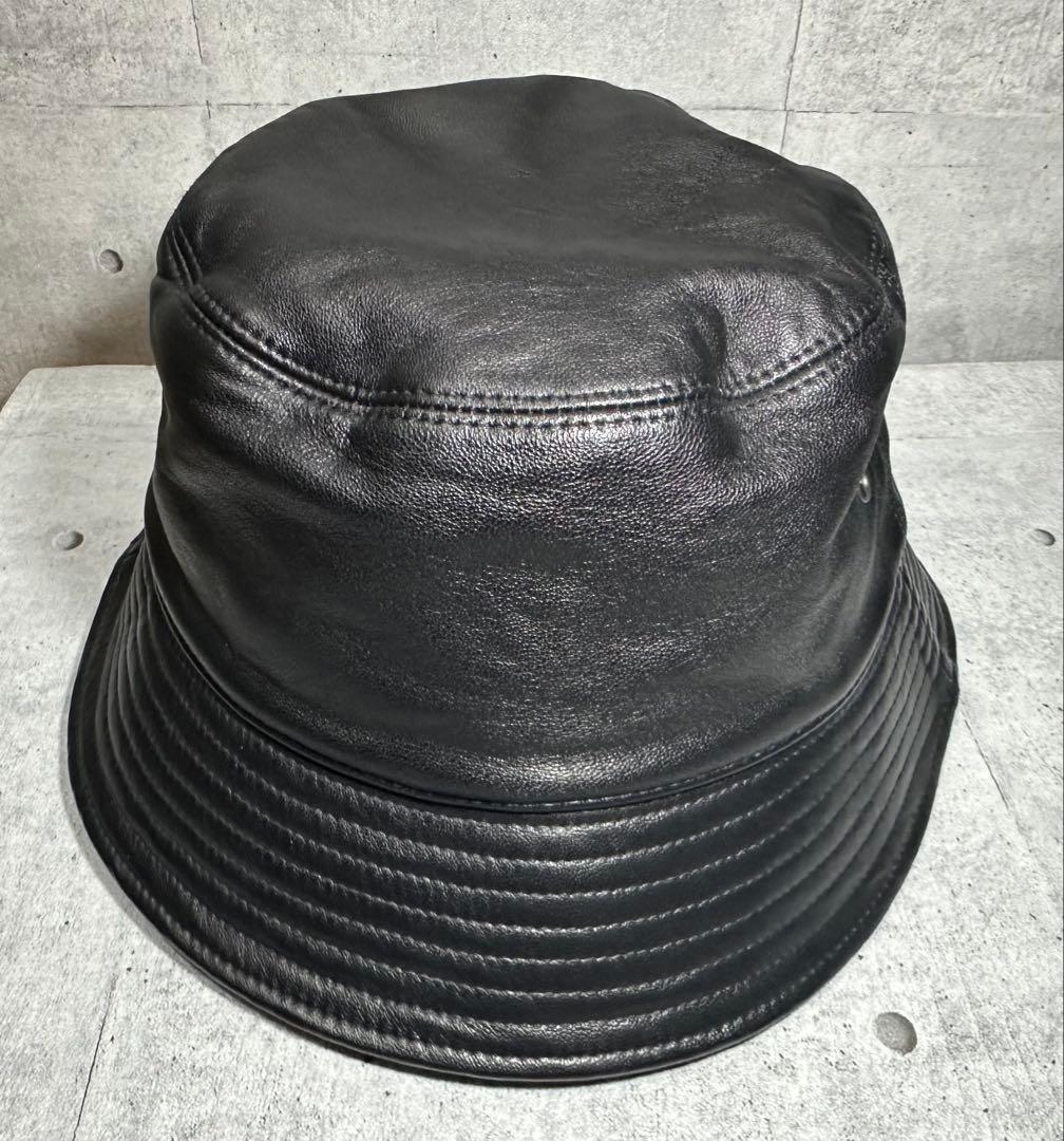 美品　COACH ブラック レザー　バケットハット M