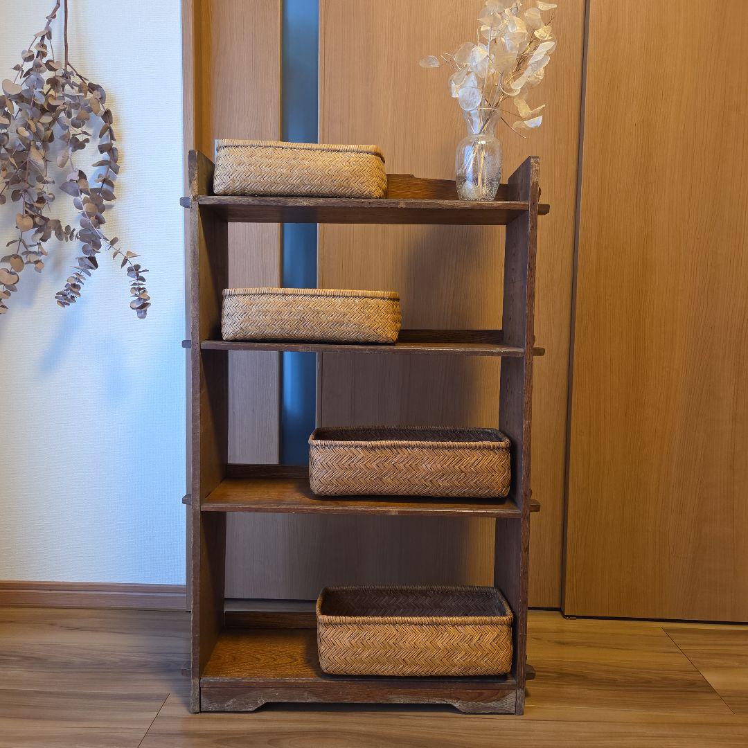 レトロ　古い本棚　楔本棚　古家具　オープンラック　楔棚