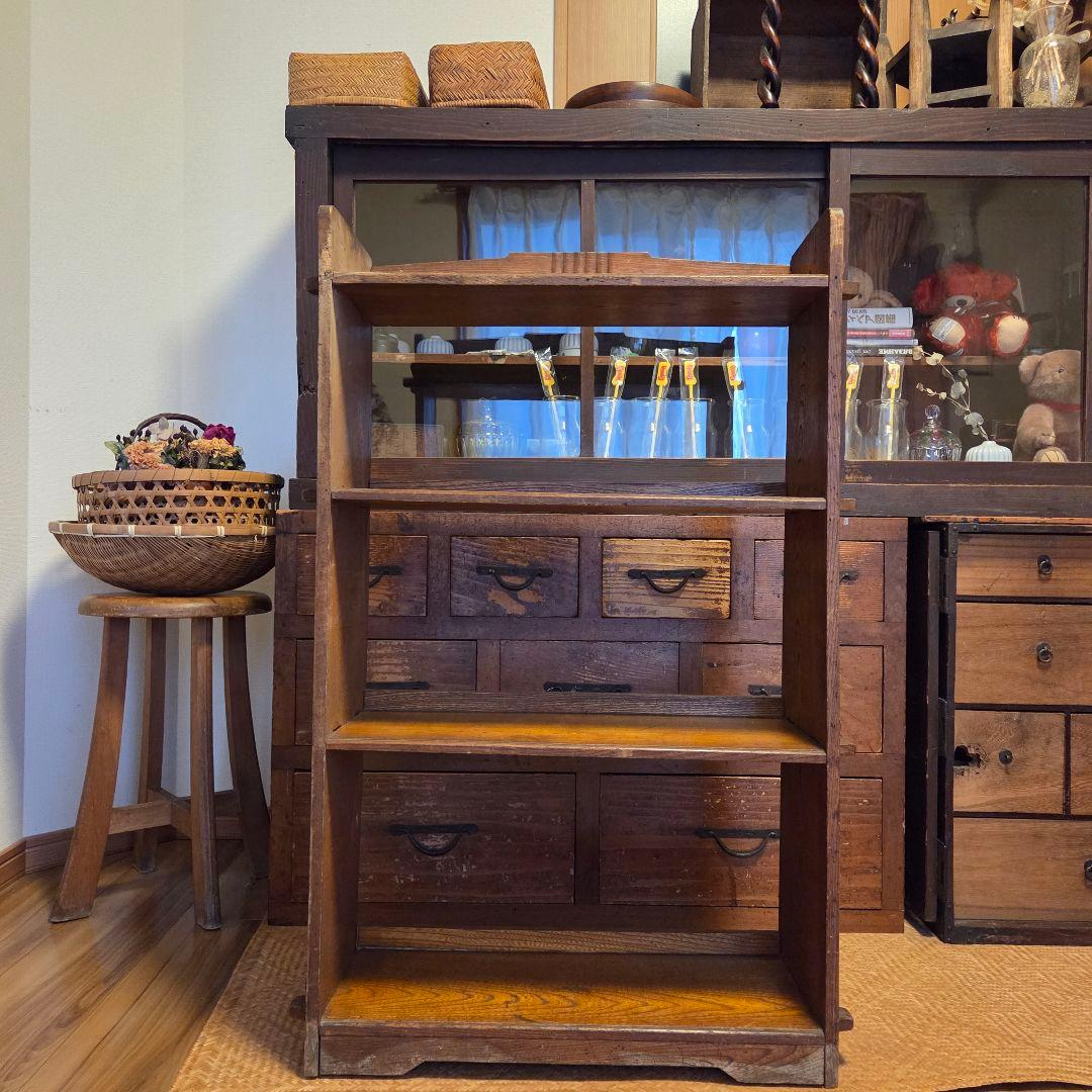 レトロ　古い本棚　楔本棚　古家具　オープンラック　楔棚