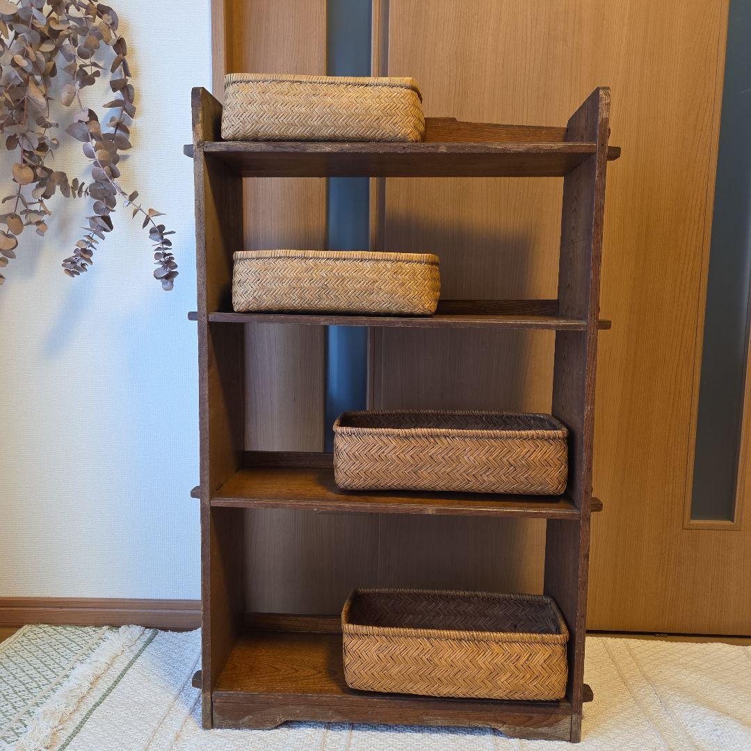 レトロ　古い本棚　楔本棚　古家具　オープンラック　楔棚