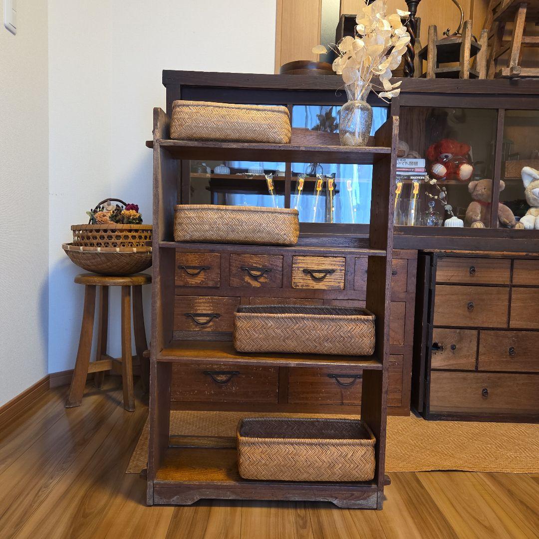 レトロ　古い本棚　楔本棚　古家具　オープンラック　楔棚
