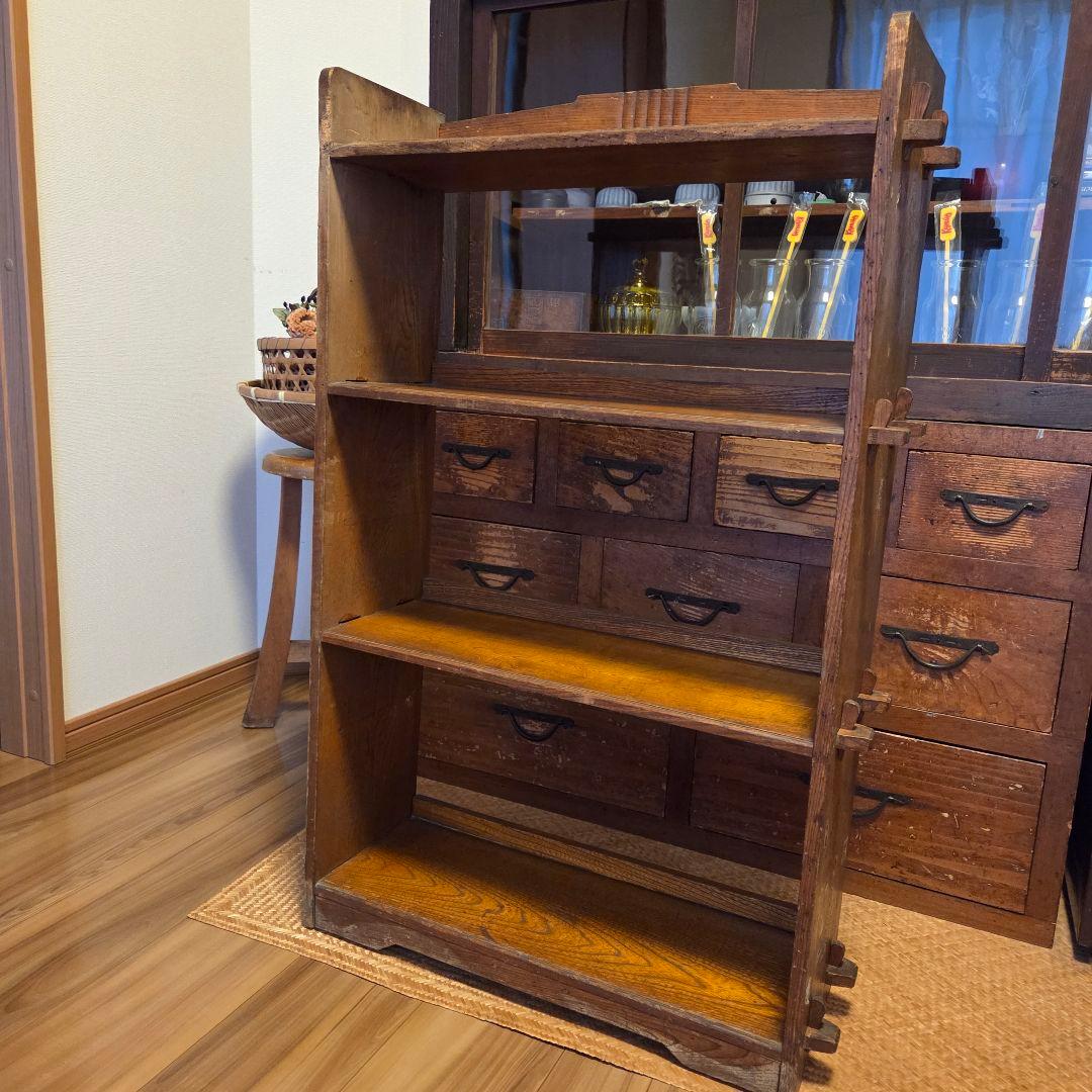 レトロ　古い本棚　楔本棚　古家具　オープンラック　楔棚