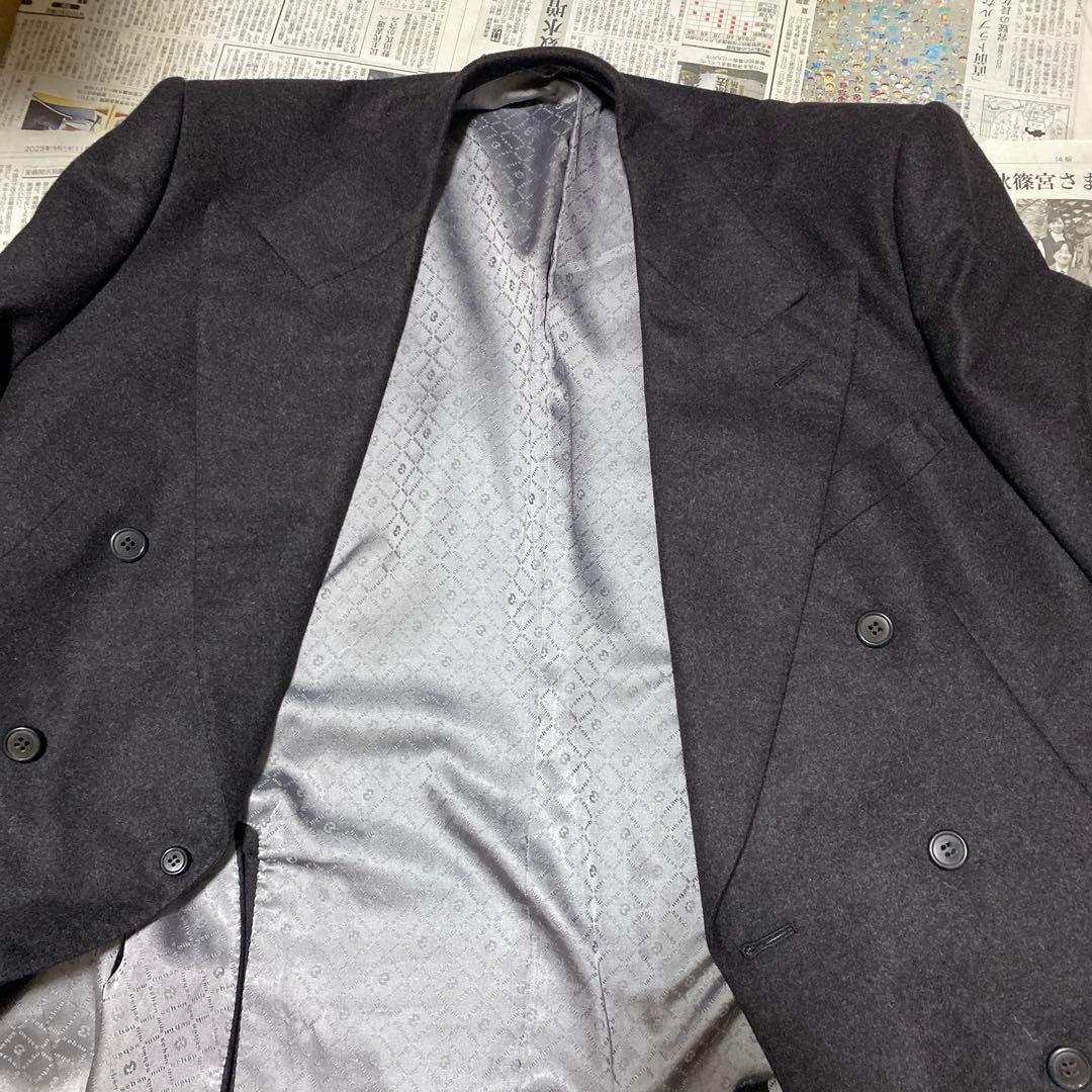 ミラショーン　超肉厚　フラノカシミヤ100% チャコールグレー　ダブルスーツ