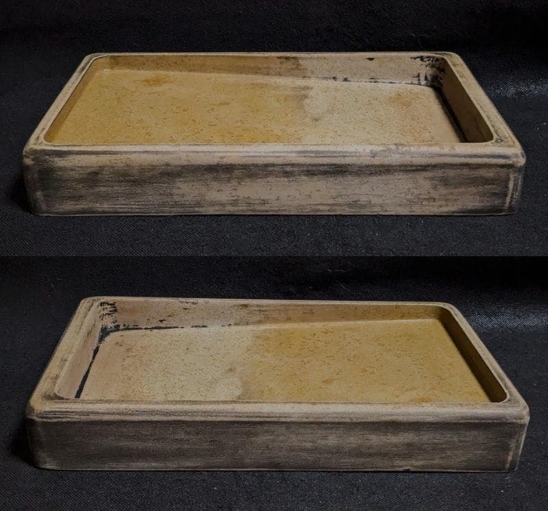 【澄泥硯　鱔魚黄　特大12吋】◆唐木天地蓋◆蘇州霊巌山◆文房清玩◆検→端渓・歙州