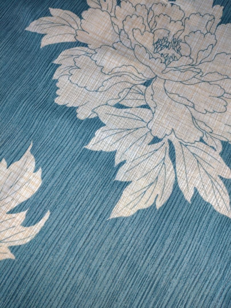 ✿新品未使用　綿麻浴衣　ターコイズブルー　高級浴衣　碧色　牡丹　夏着物