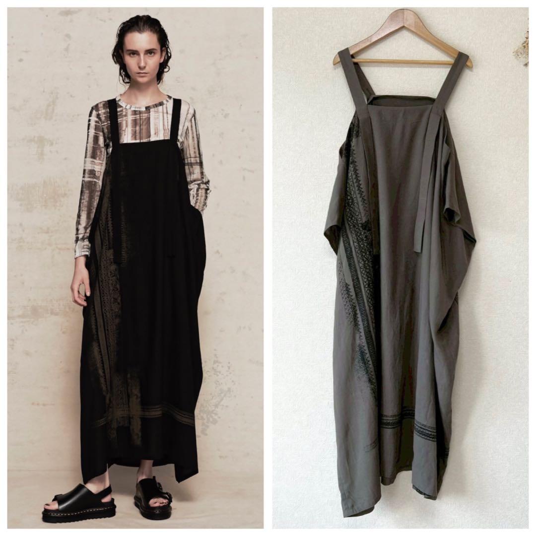 Y'S ヨウジヤマモト 2024 肩紐スクエアドレス エスニック柄 キャミワンピ