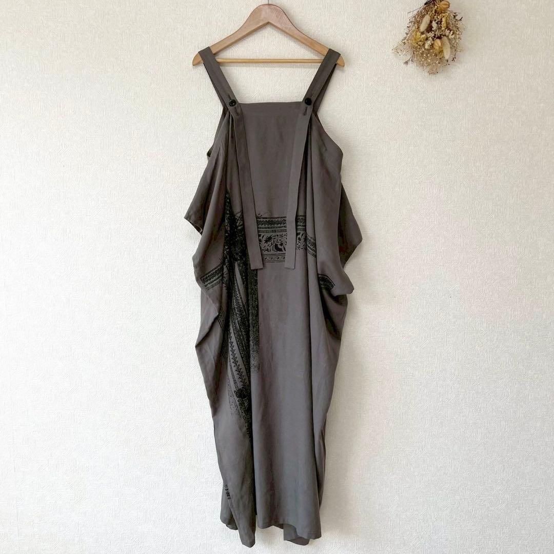 Y'S ヨウジヤマモト 2024 肩紐スクエアドレス エスニック柄 キャミワンピ