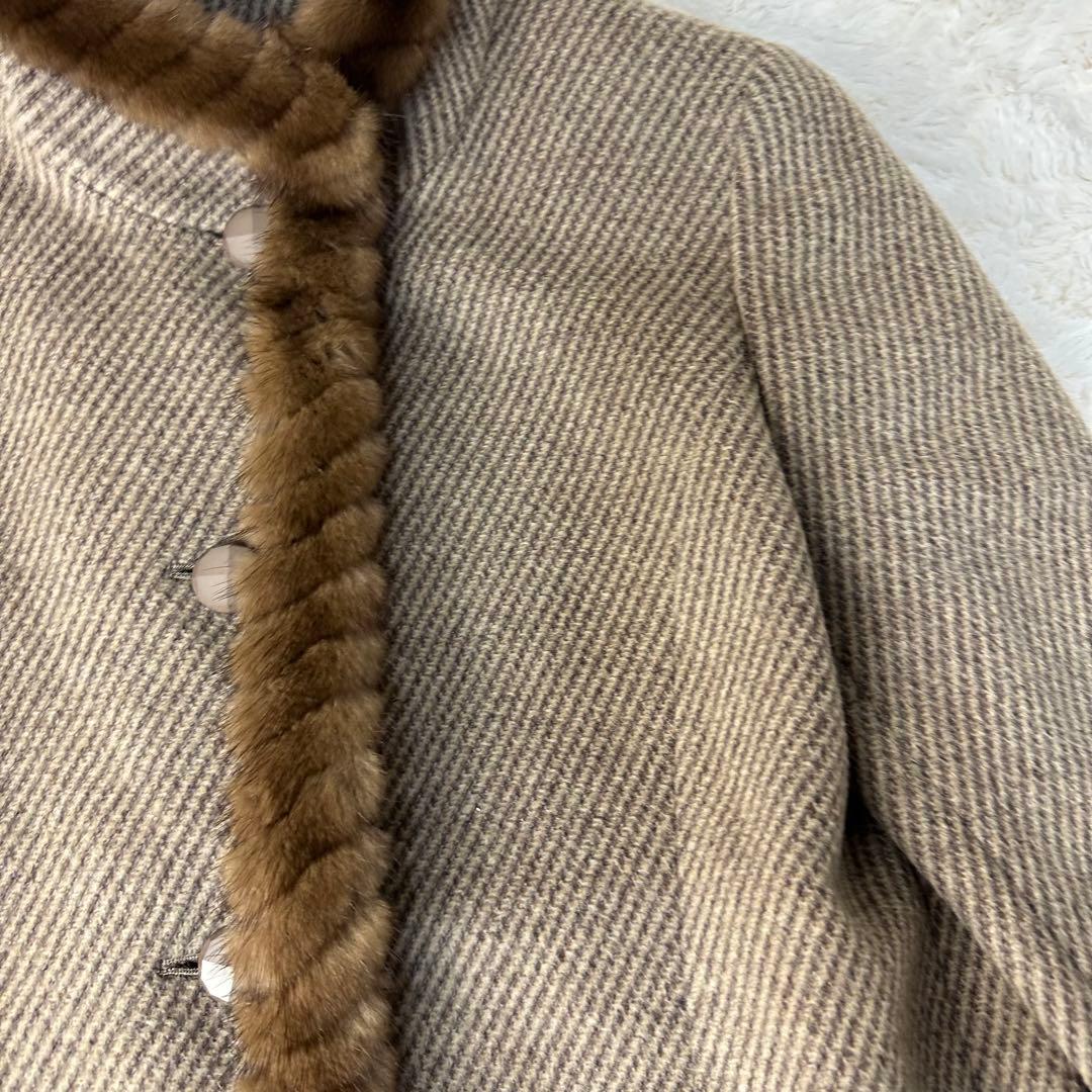 美品 レリアン カシミア ベージュ ファー付き ロングコートM程度