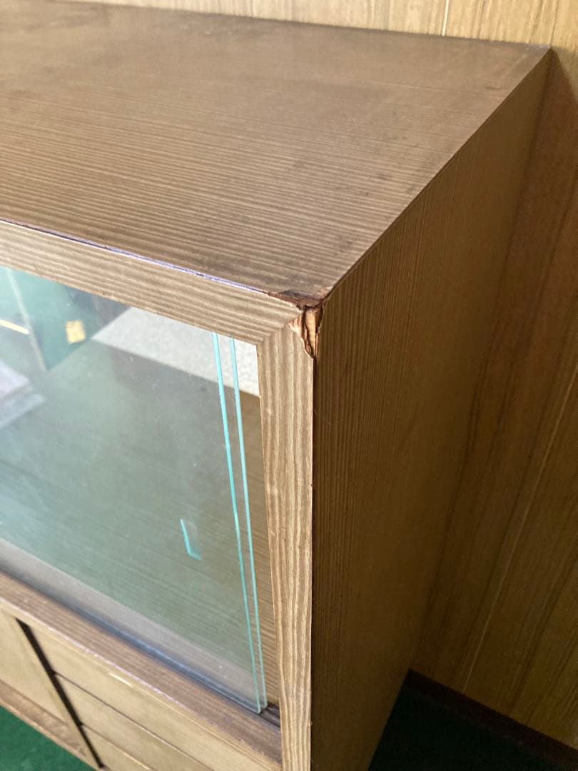 アンティーク　木製ガラスキャビネット スライドドア付き　昭和レトロ　茶箪笥