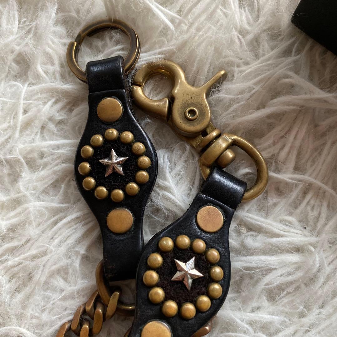 髭さんキャリー/CALEE　ウォレット チェーン　レザー&ゴールド