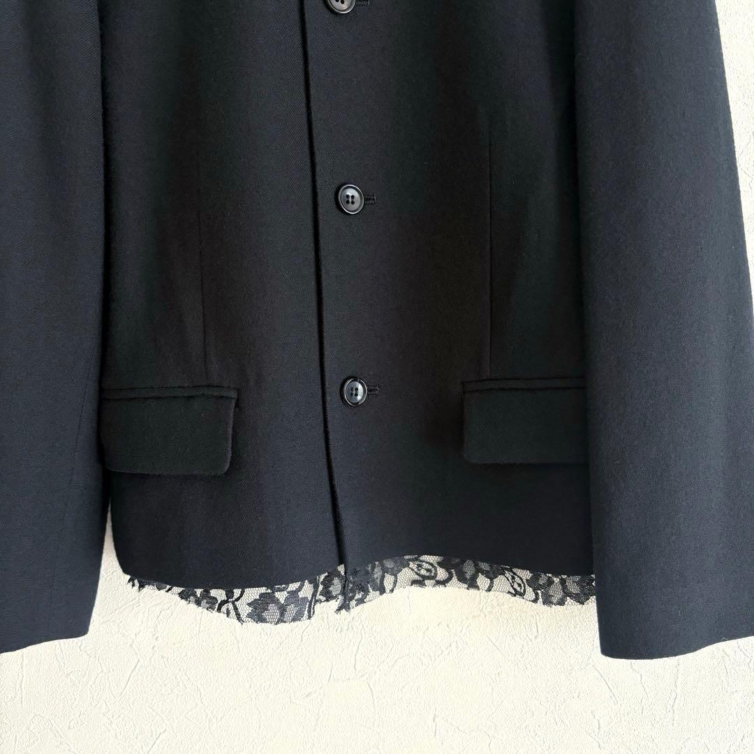 美品 トリココムデギャルソン 裏地総レース 丸襟 ウールジャケット ブラック S