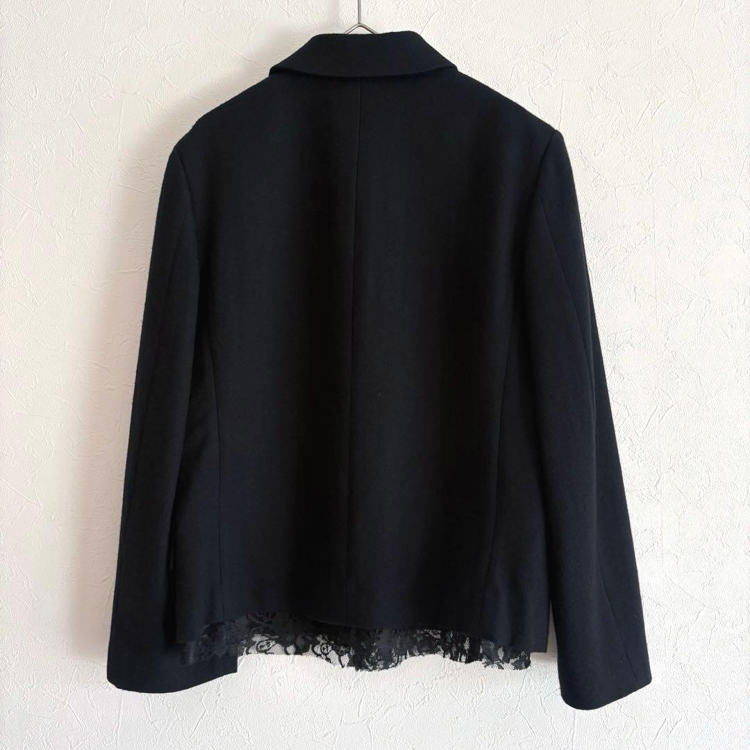 美品 トリココムデギャルソン 裏地総レース 丸襟 ウールジャケット ブラック S