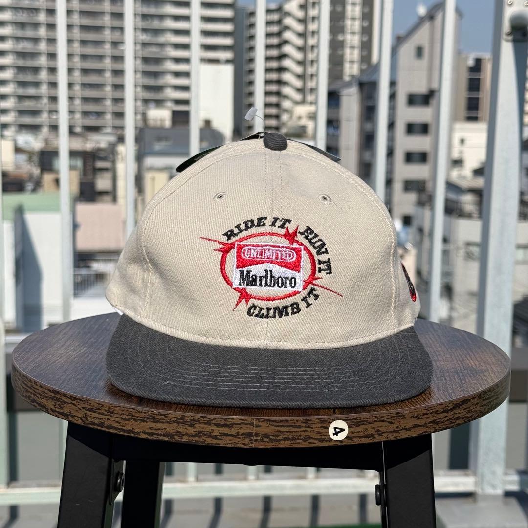 Marlboro 刺繍ロゴ キャップ ベージュ/グレー　90s