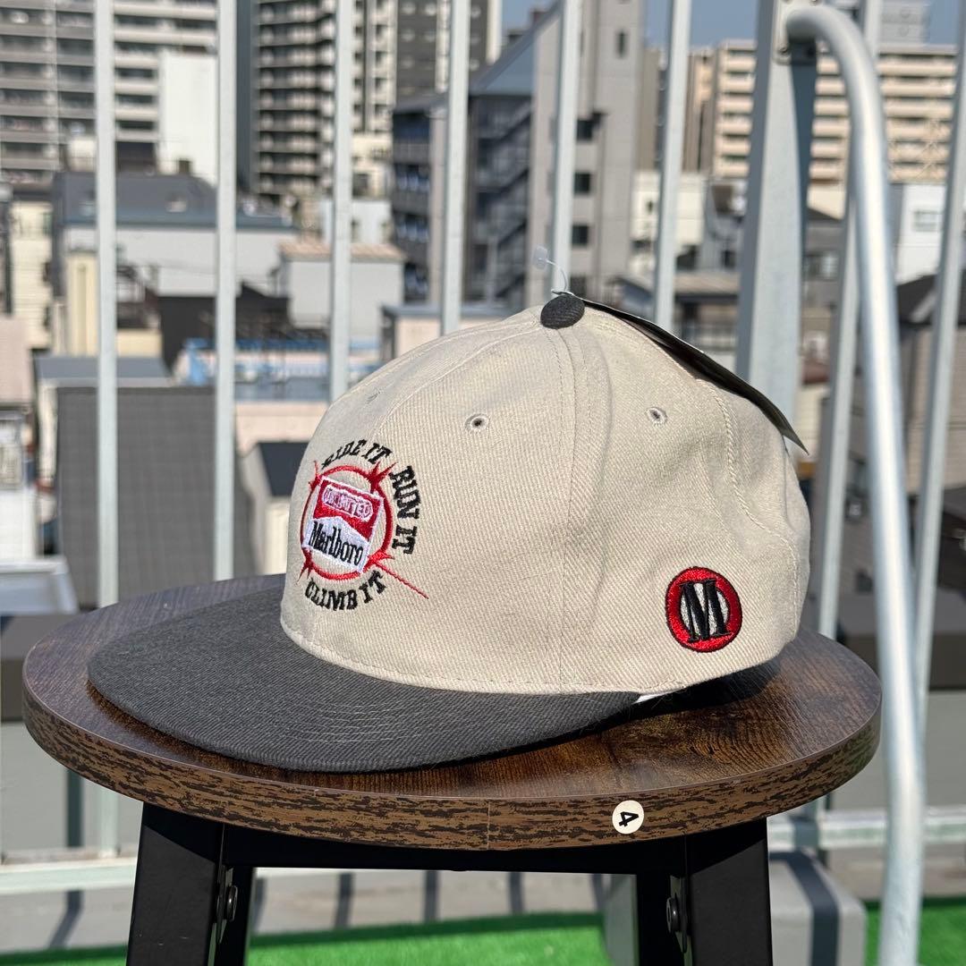 Marlboro 刺繍ロゴ キャップ ベージュ/グレー　90s