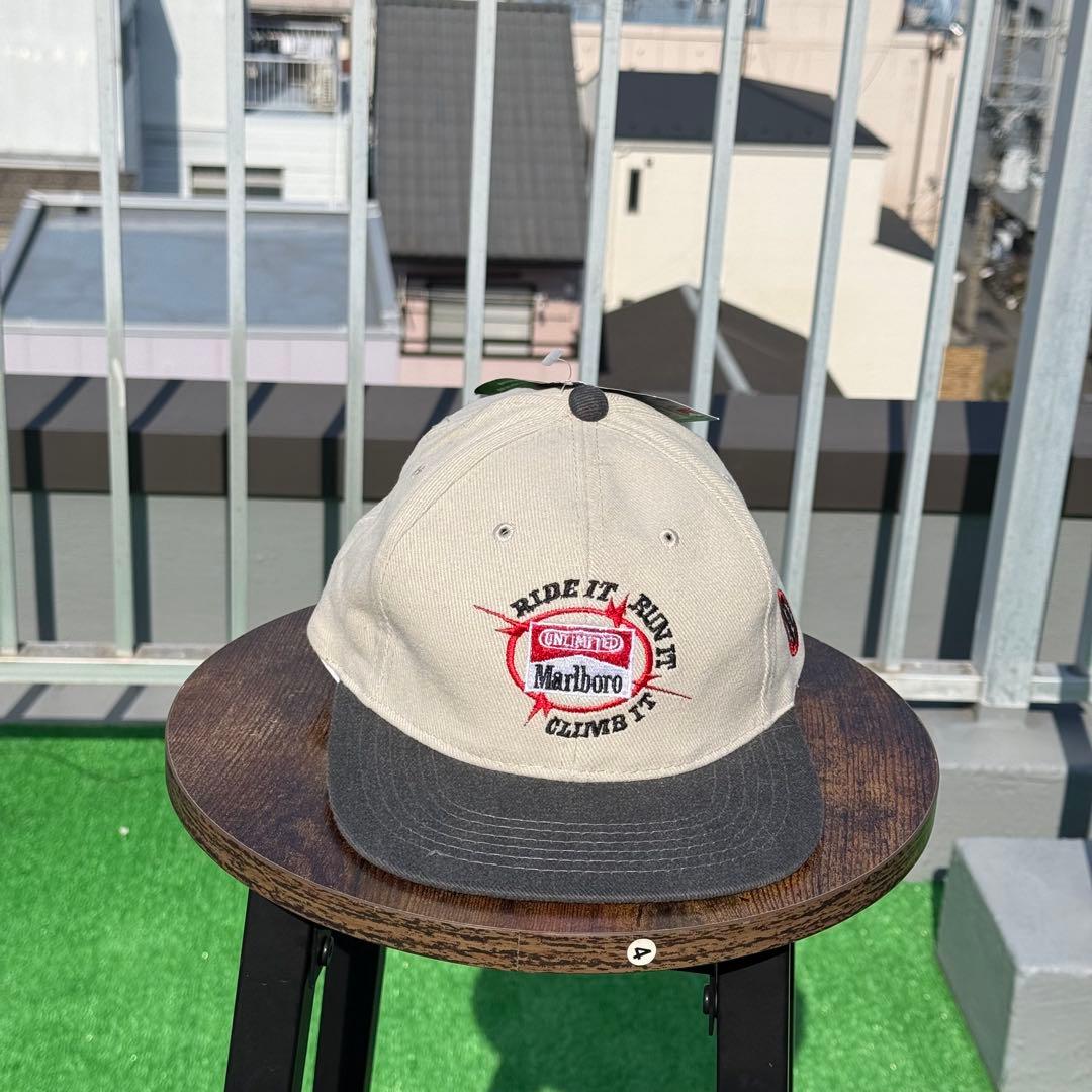 Marlboro 刺繍ロゴ キャップ ベージュ/グレー　90s