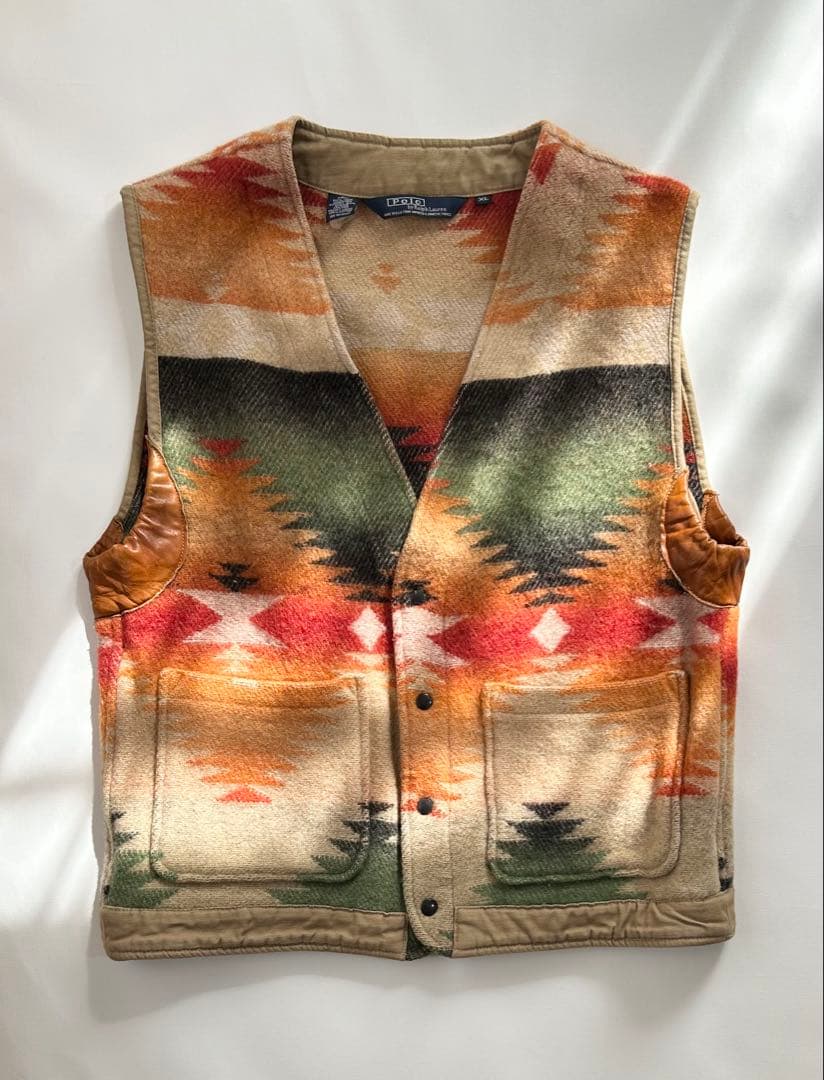 XL usa製 polo by ralph laurenネイティブ柄ウールベスト