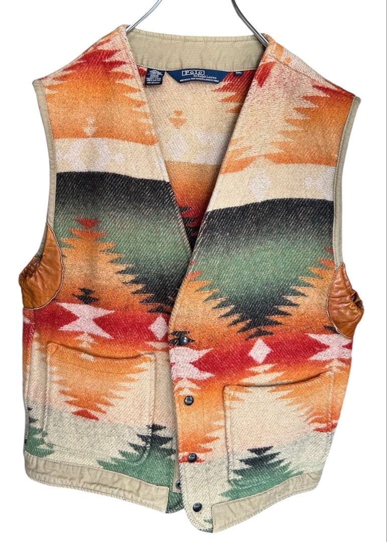 XL usa製 polo by ralph laurenネイティブ柄ウールベスト