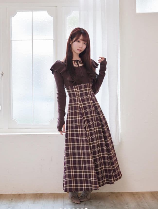 ロゼミューズ✩checkered knit docking onepiece