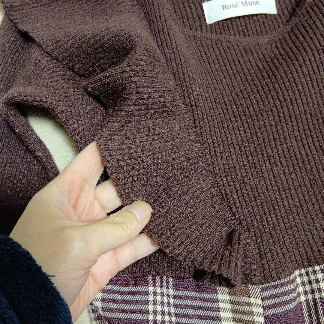 ロゼミューズ✩checkered knit docking onepiece